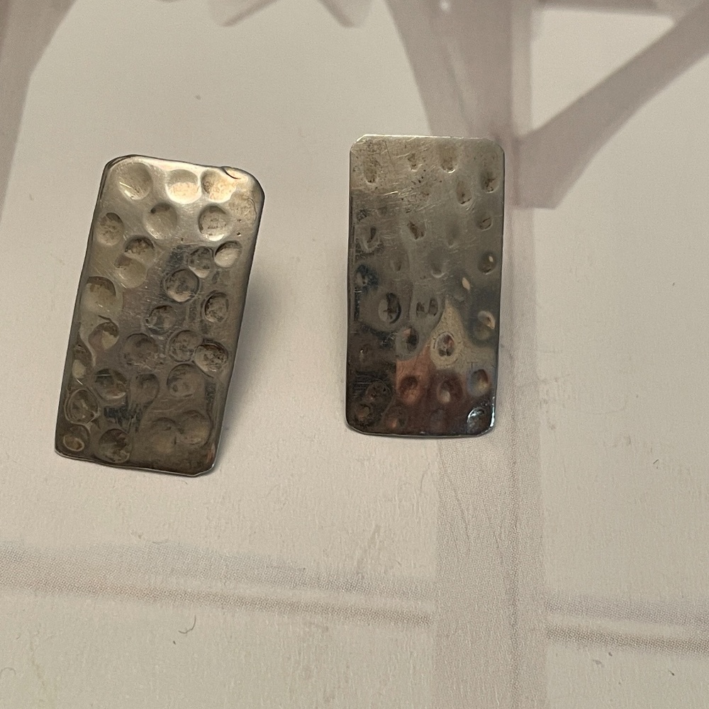 Sterling Silver Oblong Hammered Post Earring